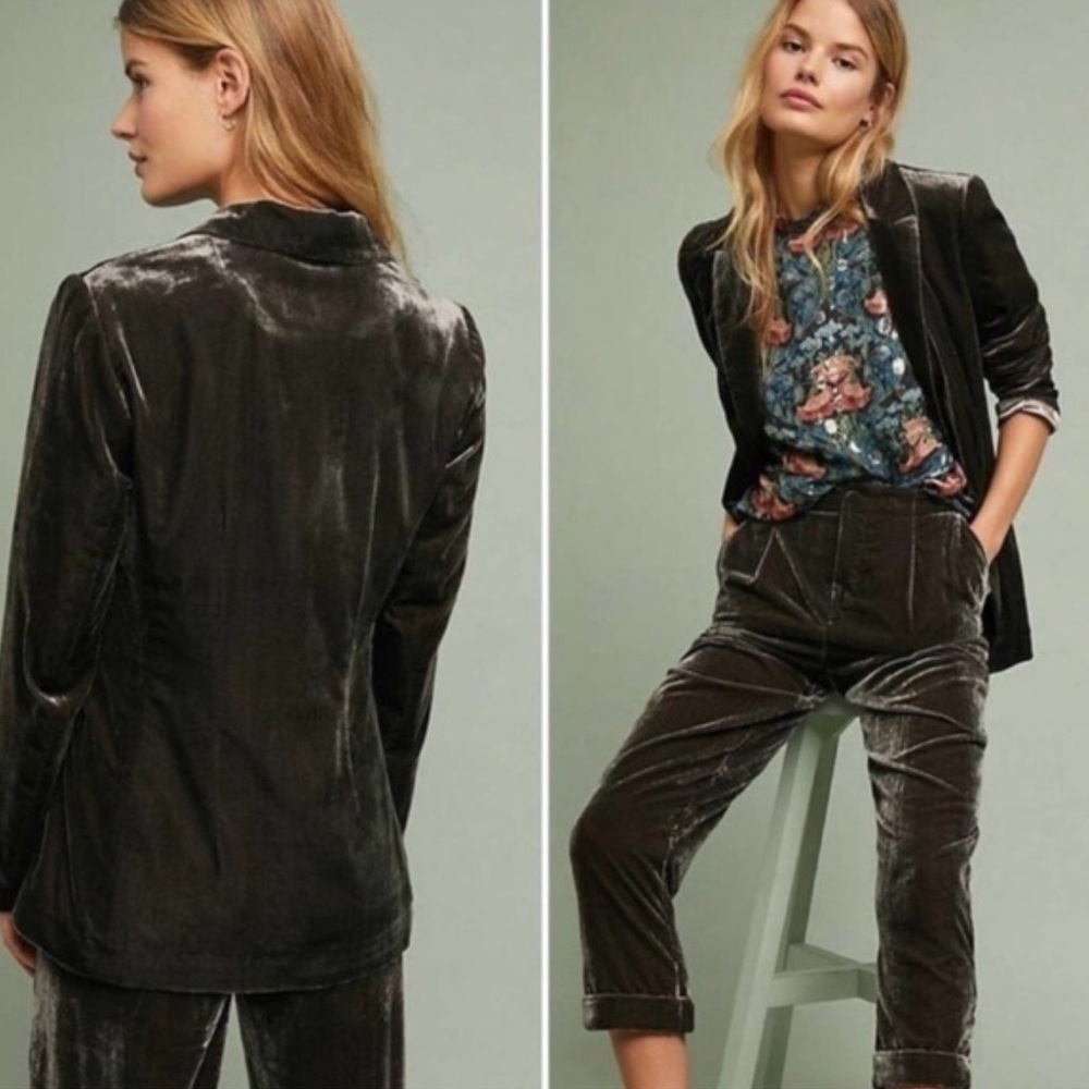 Anthropologie Dark Green Velvet Blazer